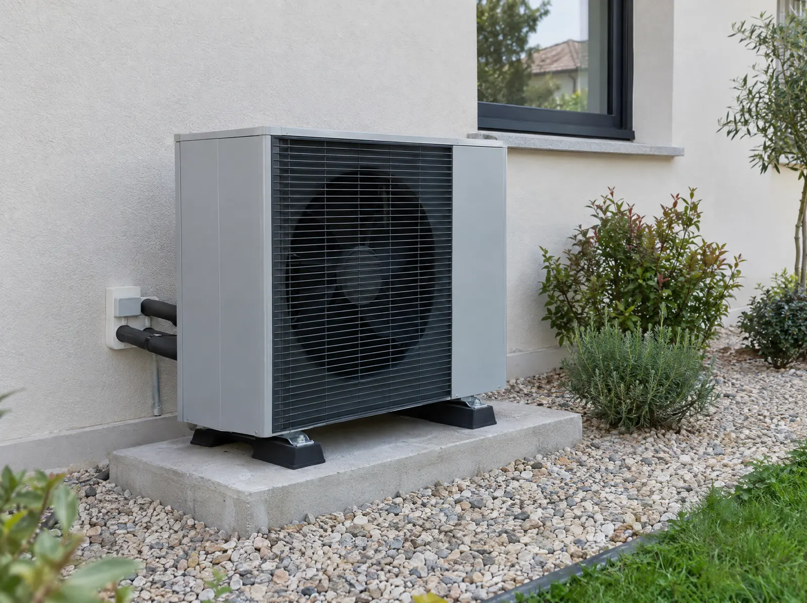 Pompe à chaleur air/eau installée contre une maison