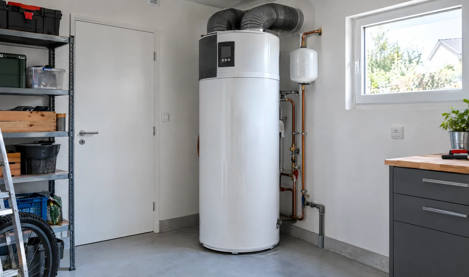 Chauffe-eau thermodynamique installé dans un cellier