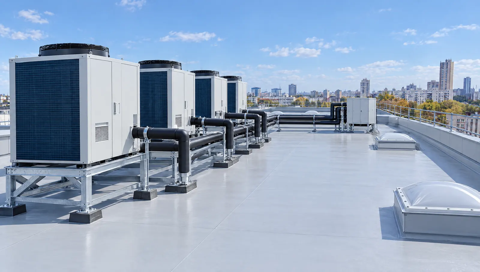 Après travaux : PAC air/eau 350 kW + isolation toiture 1 800 m²