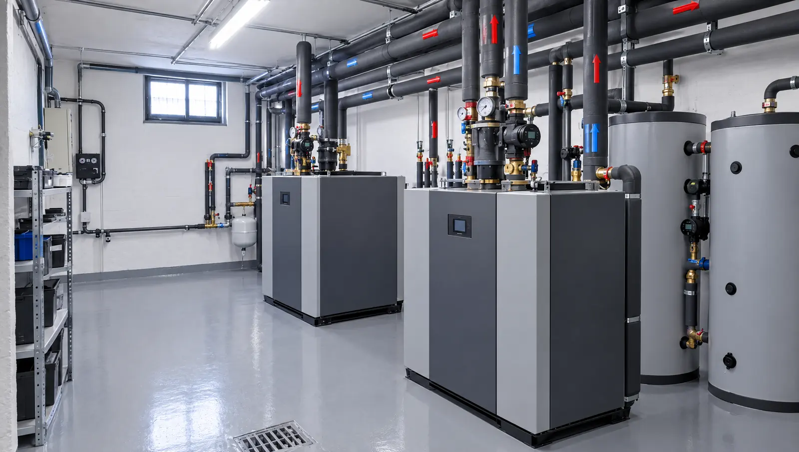 Après travaux : PAC air/eau collective 200 kW + équilibrage hydraulique