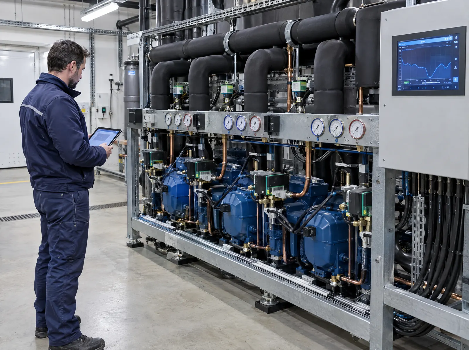 Centrale frigorifique de supermarché avec régulateur électronique